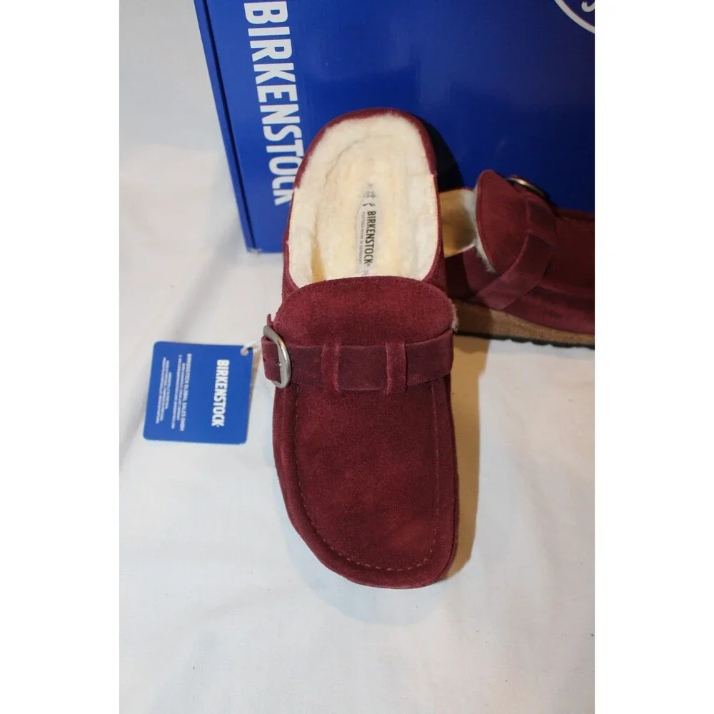 BIRKENSTOCK WOMEN SUEDE SHEARLING BUCKLEY SANDALS EU 38 US 7 MAROON NARROW - Picture 6 of 7